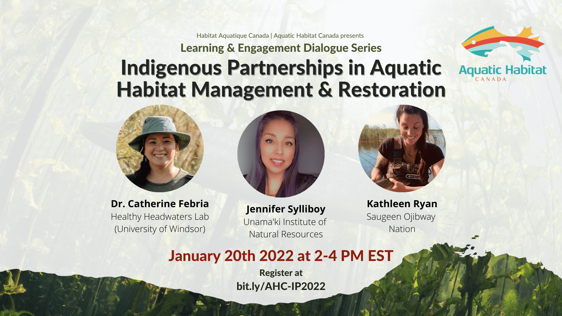 Promotional Poster for "Indigenous Partnerships in Aquatic Habitat Management and Restoration", hosted by Aquatic Habitat Canada.